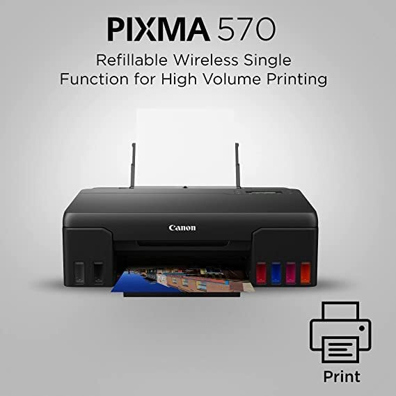 Pixma G570 Printer - High Page Yield Ink Bottles, 4r To 120cm Banner Printing | Easy Hassle-free Ink Refilling, Lcd Display, Mobile & Cloud Printing