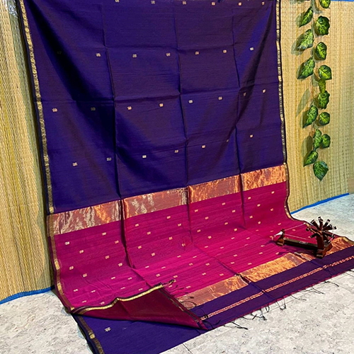 Blue Ladies Pure Cotton Silk Handloom Saree