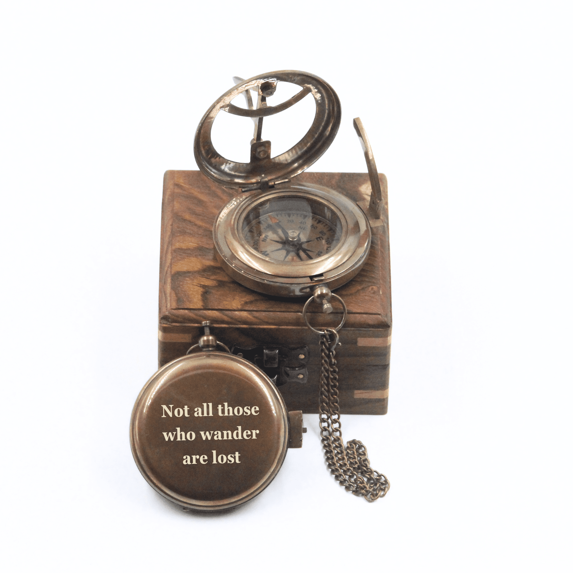 A Antique Brown Finish To My Son Compass Personalized Sundial Compass With Leather Case