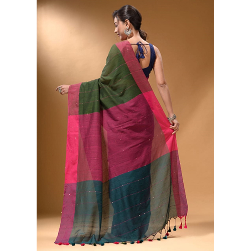 Multicolor Ladies Pure Khadi Cotton Sequence Work Saree