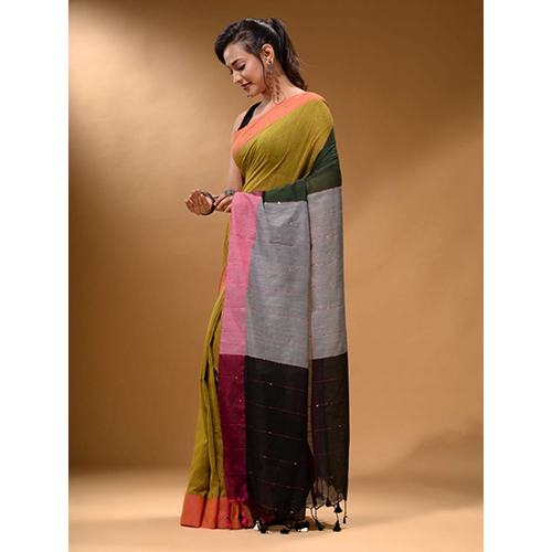 Multicolor Ladies Pure Khadi Cotton Sequence Work Saree
