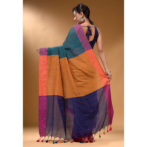 Multicolor Ladies Pure Khadi Cotton Sequence Work Saree