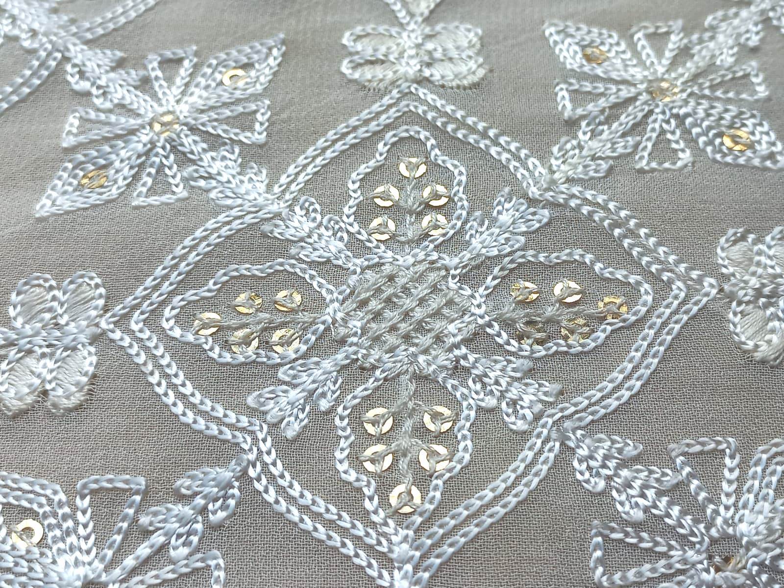 Designer Viscose Thread Chain Stitch Embroidery Fabric - Color: Dyeable