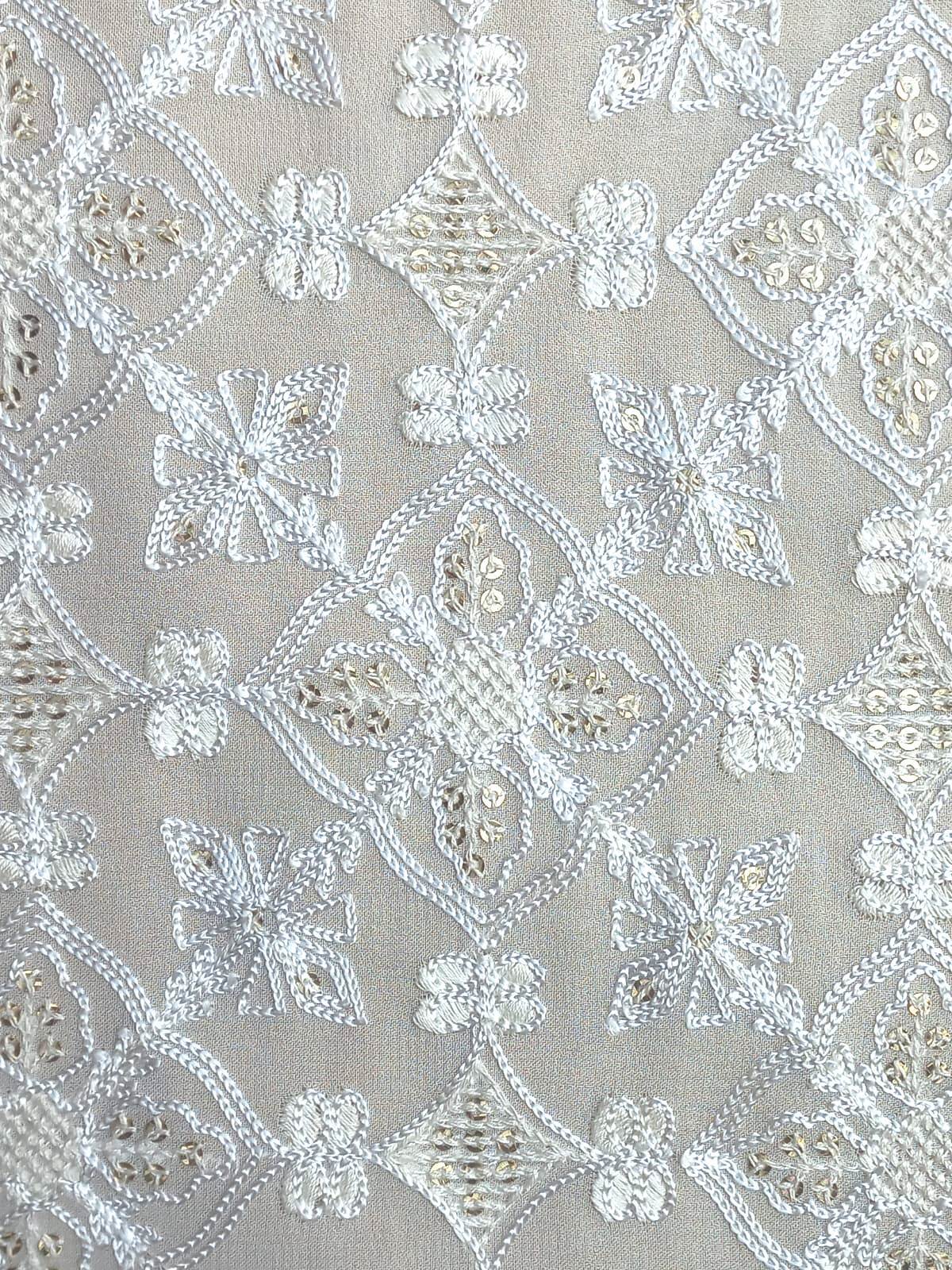 Designer Viscose Thread Chain Stitch Embroidery Fabric - Color: Dyeable