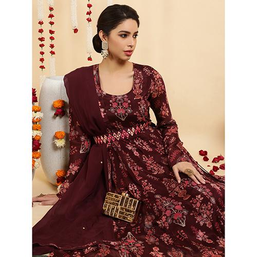 Different Available Ethnic Printed Zardozi Anarkali With Churidar And Dupatta
