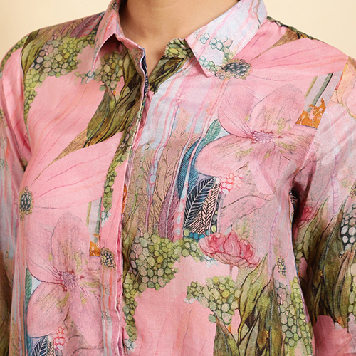 Different Available Pink Green Printed Muslin Shirt With Palazzo Co-ord Set