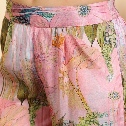 Different Available Pink Green Printed Muslin Shirt With Palazzo Co-ord Set