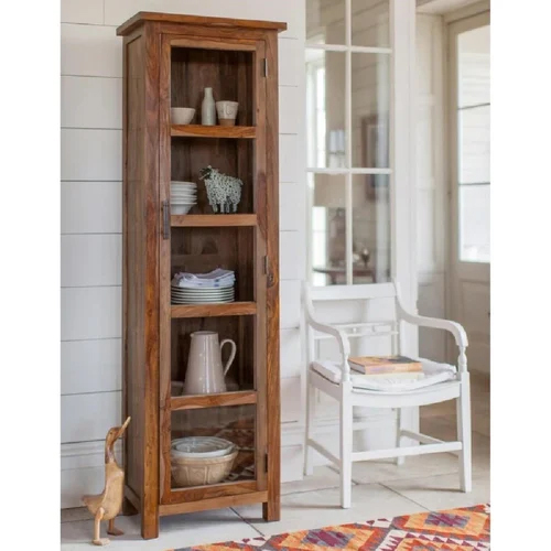 Solid Wood Display Glass Cabinet Bookshelf With Single Door
