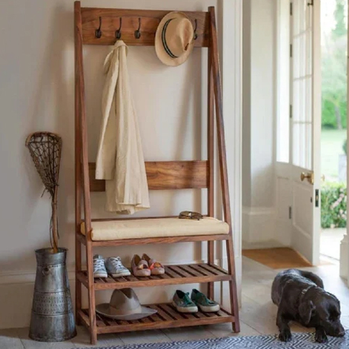 Wooden Shoe Rack Cabinet Stand Cum Bench With Coat Hanger