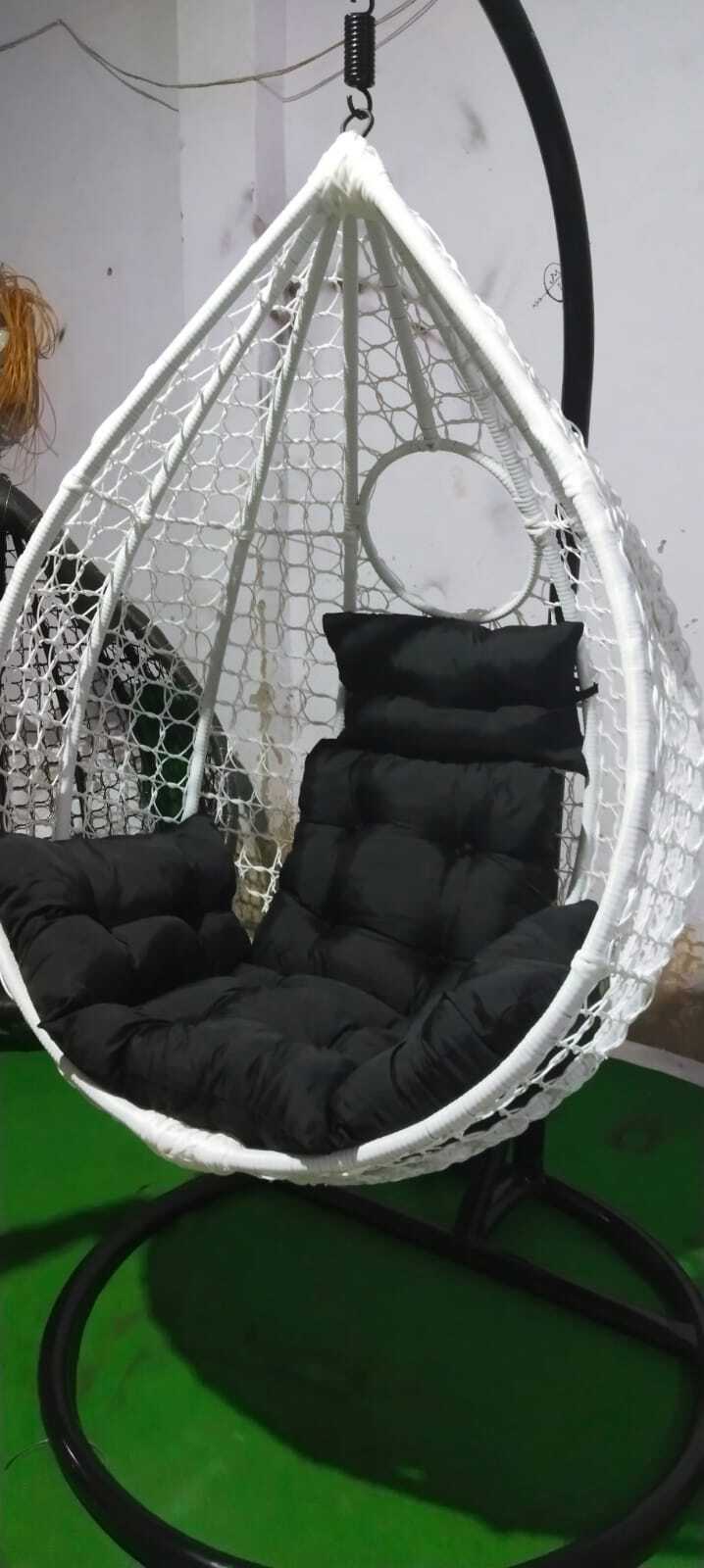 Single Swing Chair - Poly Nylon & Iron Frame, Weather-resistant, Luxurious Synthetic Rattan Woven Seat, Modern Design, Indoor & Outdoor Use, 1-year Warranty, 30 Kg Weight Limit