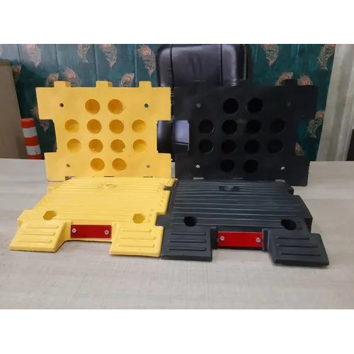 Rubber Speed Breaker - Yellow and Black Rubber, 500 x 350 x 50 mm Size | Durable 14 kg Design for Effective Traffic Control