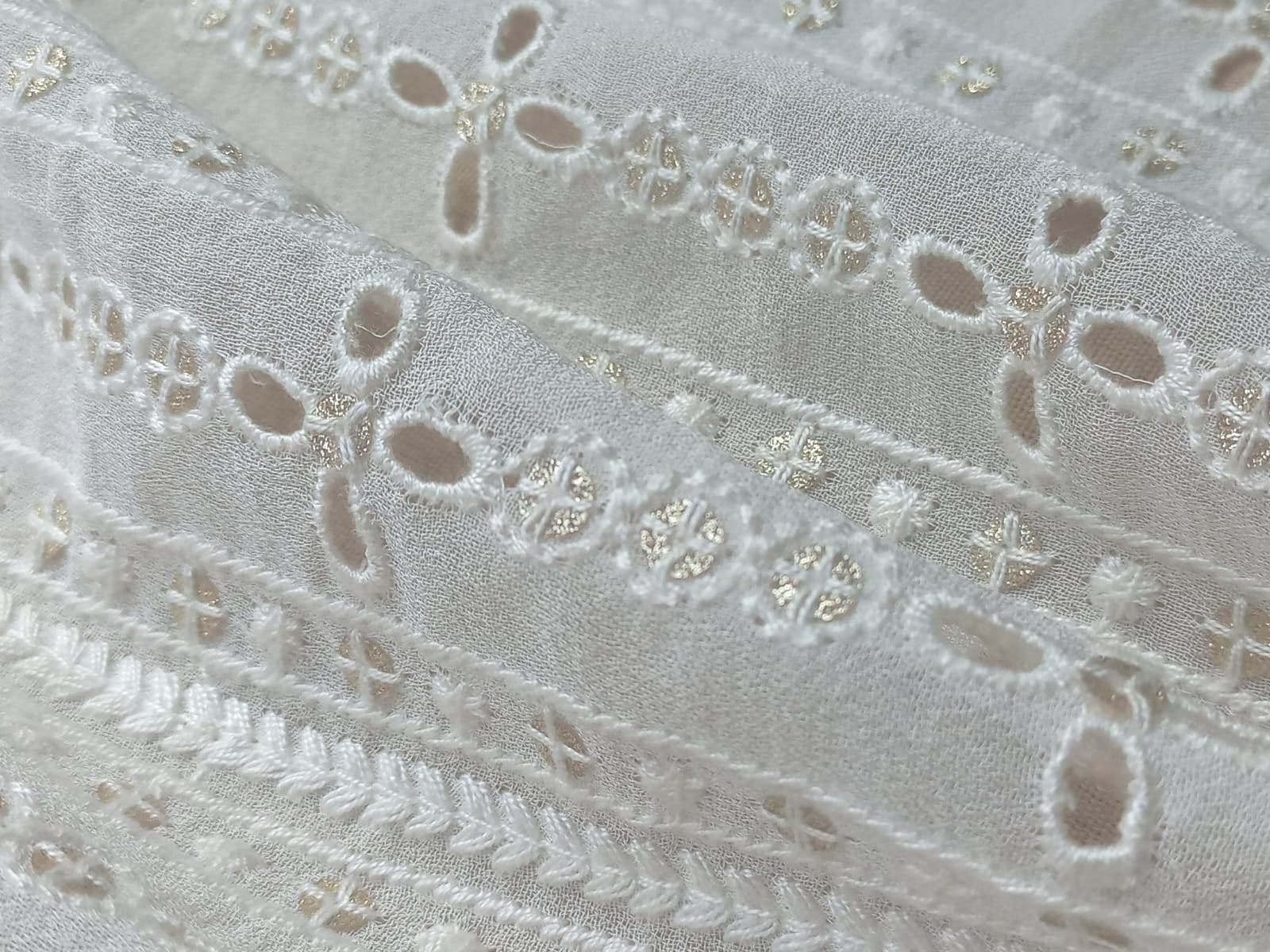 Madhav Fashion Schiffli Embroidery Fabric - Blend Fabrics, Multicolor Floral And Contemporary Patterns | Versatile For Sarees, Lehengas, Jackets And More