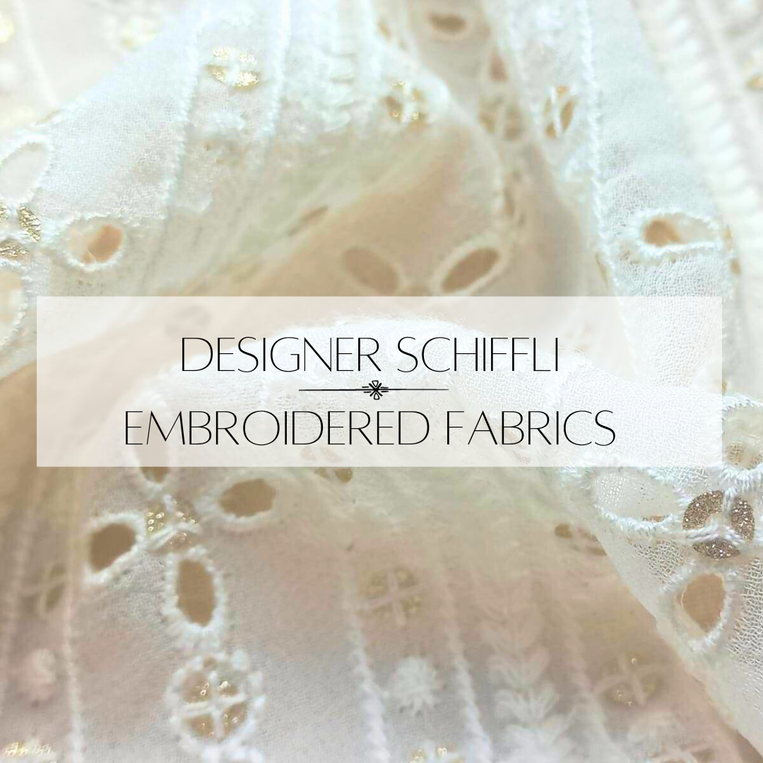 Madhav Fashion Schiffli Embroidery Fabric - Blend Fabrics, Multicolor Floral And Contemporary Patterns | Versatile For Sarees, Lehengas, Jackets And More