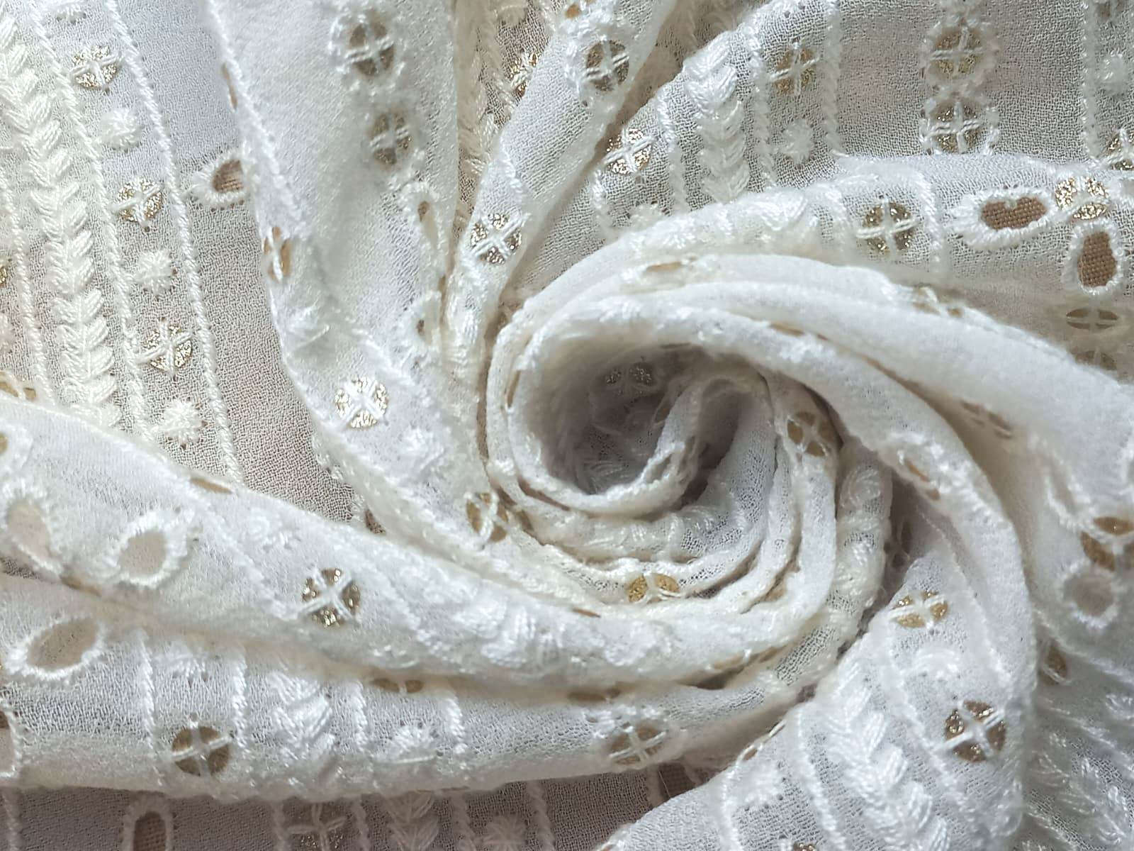 Madhav Fashion Schiffli Embroidery Fabric - Blend Fabrics, Multicolor Floral And Contemporary Patterns | Versatile For Sarees, Lehengas, Jackets And More