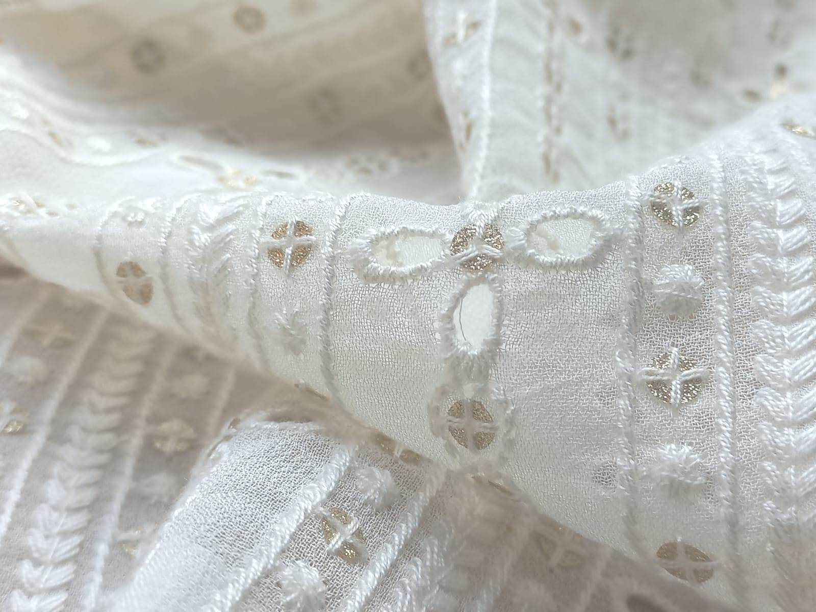Madhav Fashion Schiffli Embroidery Fabric - Blend Fabrics, Multicolor Floral And Contemporary Patterns | Versatile For Sarees, Lehengas, Jackets And More