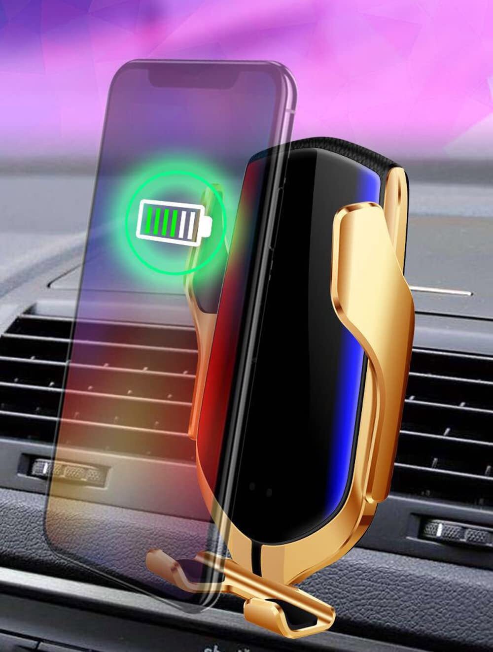 Sensor Car Phone Holder - Pvc Material, Golden Color | Automatic Smartphone Securing & Releasing, Hands-free Use While Driving