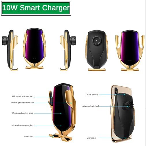 Sensor Car Phone Holder - Pvc Material, Golden Color | Automatic Smartphone Securing & Releasing, Hands-free Use While Driving