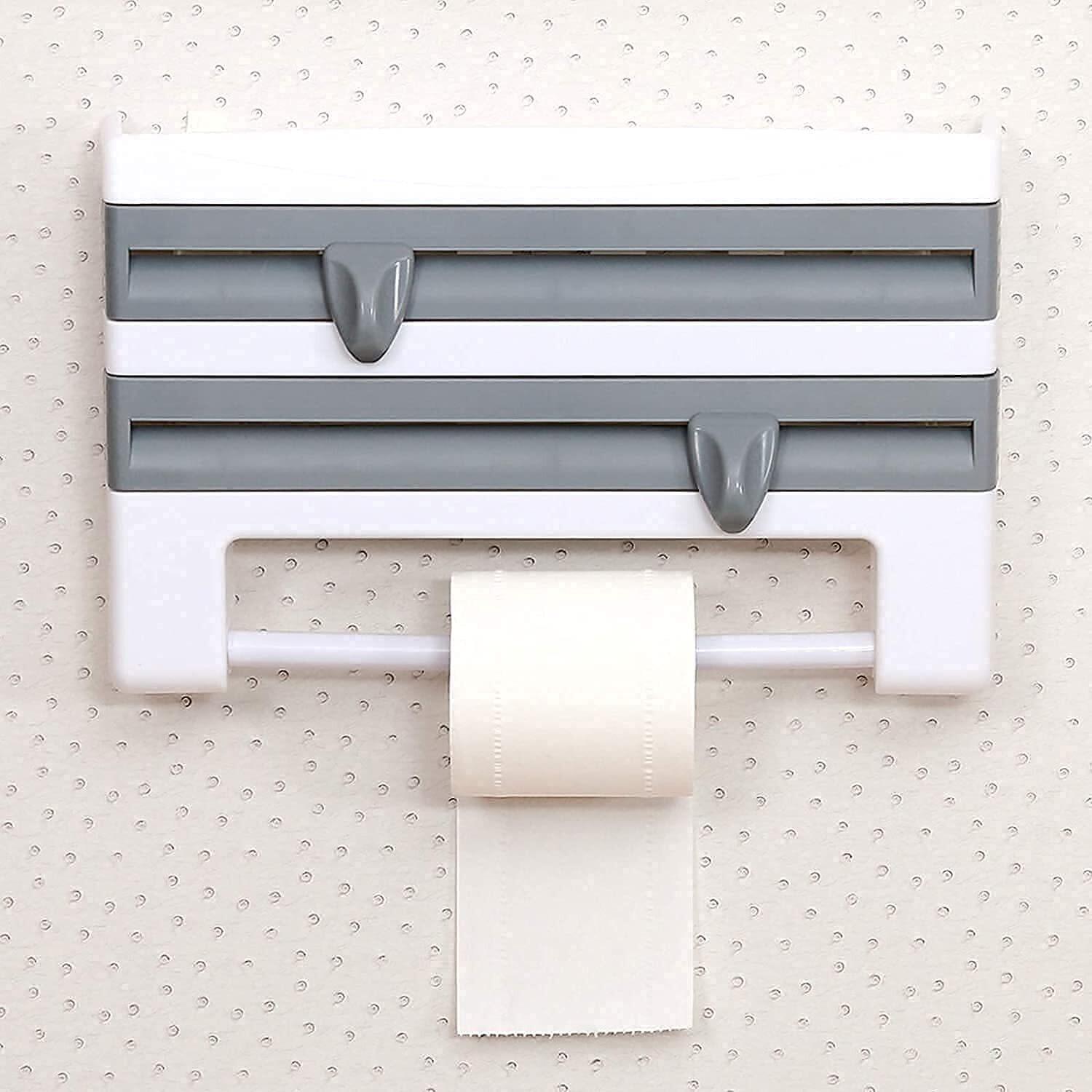 4 In 1 Paper Dispenser - Pvc, 50 Grams | White, Ergonomic Design, Wall-mounted Holder For Paper Towel, Foil, Cling Film & Spice Rack