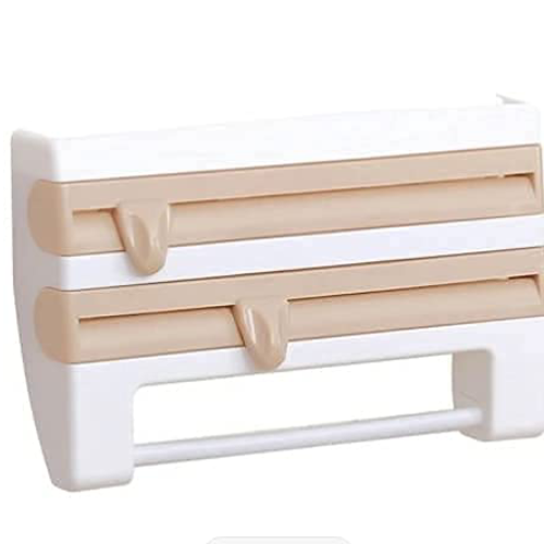 4 In 1 Paper Dispenser - Pvc, 50 Grams | White, Ergonomic Design, Wall-mounted Holder For Paper Towel, Foil, Cling Film & Spice Rack