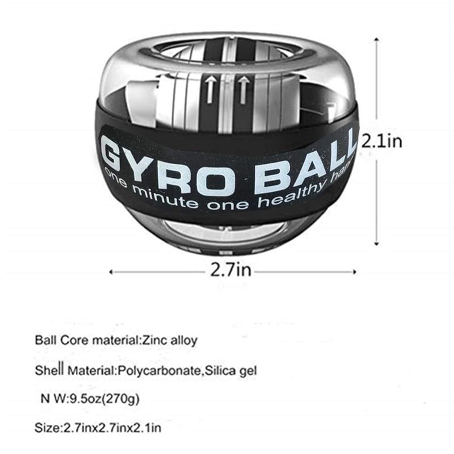 Gyro Ball - Pvc Material, 2.1 X 2.7 In Size, Multicolour | Centrifugal Force Generation, Wrist And Hand Strength Training, User Safety Wristband Included
