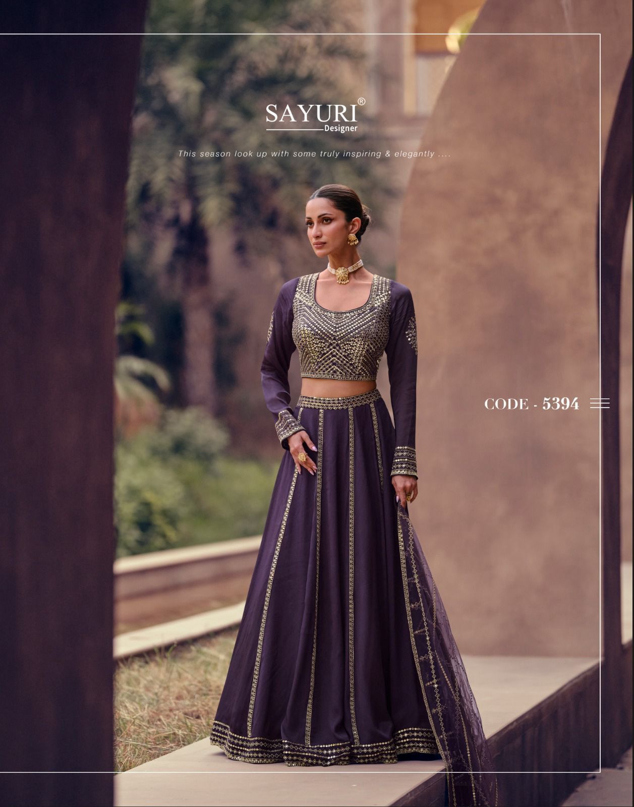 Lehenga Choli - Real Chinon Silk, Adjustable Sizes, Purple Gold Green, Opaque With Embroidered Decoration, Elegant Traditional Wear For Festive Occasions