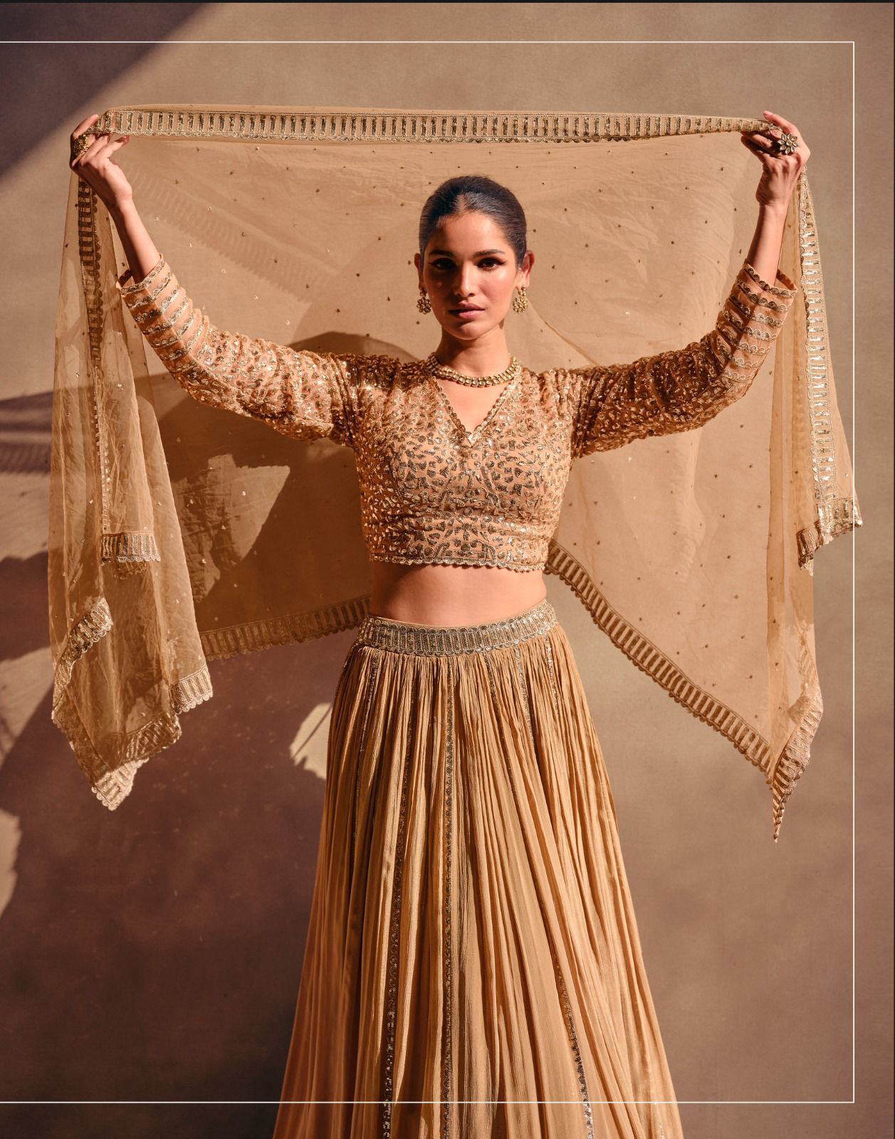 Lehenga Choli - Real Chinon Silk, Adjustable Sizes, Purple Gold Green, Opaque With Embroidered Decoration, Elegant Traditional Wear For Festive Occasions