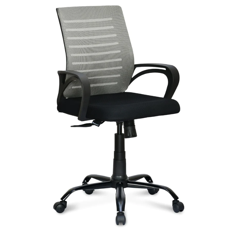Nilkamal Giza Mid Back Office Chair - Fabric Upholstery, 1060mm Height, Black Color | Ergonomic Support, Tilt Mechanism, Smooth Gliding Wheels, 12 Month Warranty