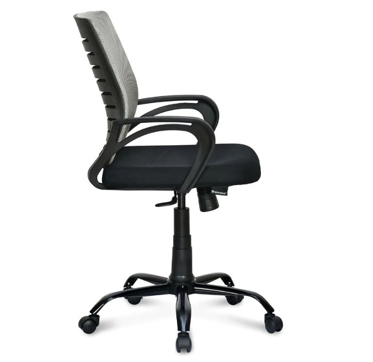 Nilkamal Giza Mid Back Office Chair - Fabric Upholstery, 1060mm Height, Black Color | Ergonomic Support, Tilt Mechanism, Smooth Gliding Wheels, 12 Month Warranty