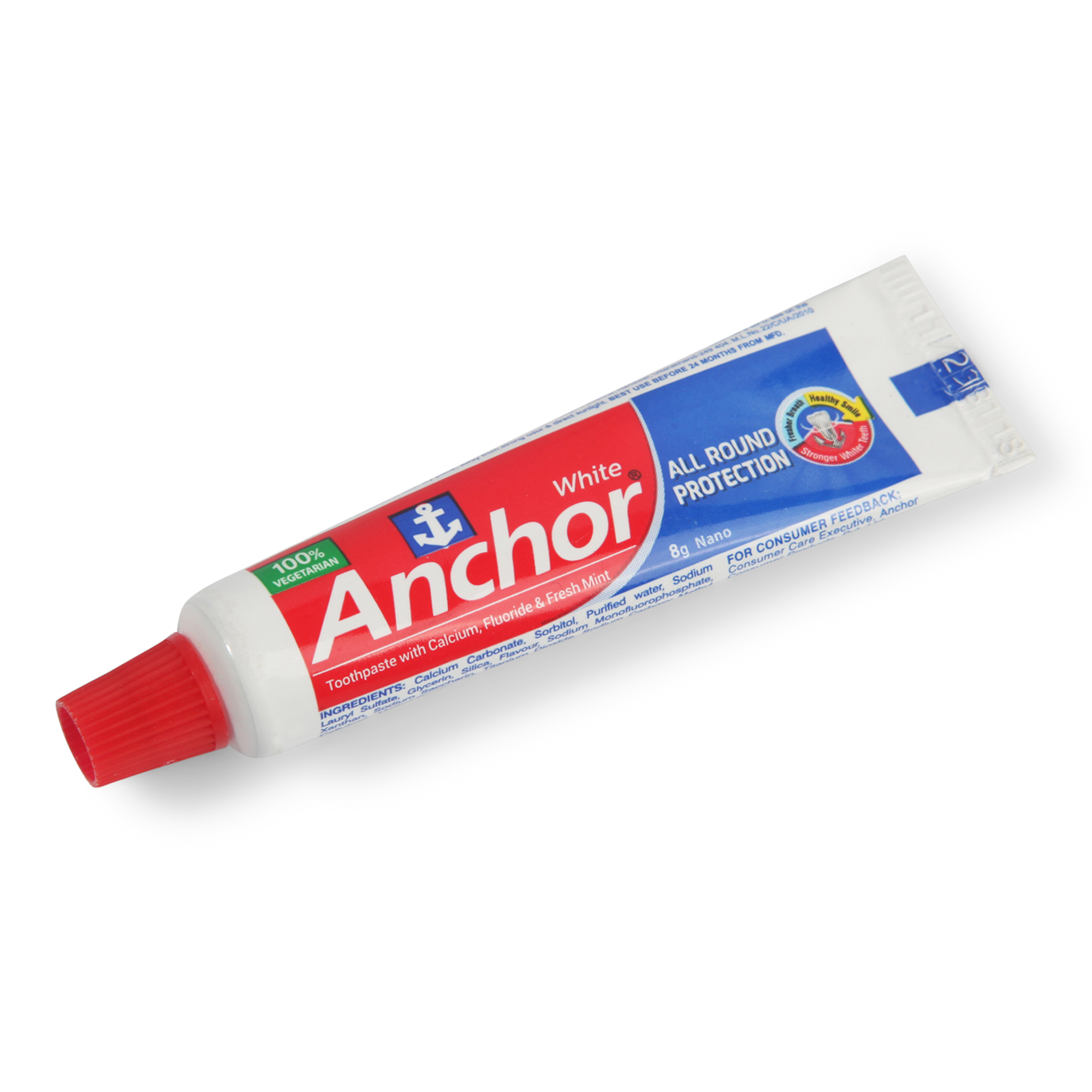 Anchor White Toothpaste - 8 Gm, Mint Flavor | Stronger Teeth With Calcium & Fluoride, Whitens Teeth, Tartar Protection, Fresh Breath