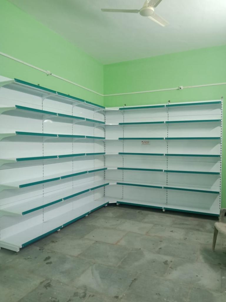 Super Market Rack - Mild Steel Powder Coated, 3.8x7 Ft, White, Free Standing, 6 Layers, Single Sided, Capacity 60 Kg/day, 450 Mm Width