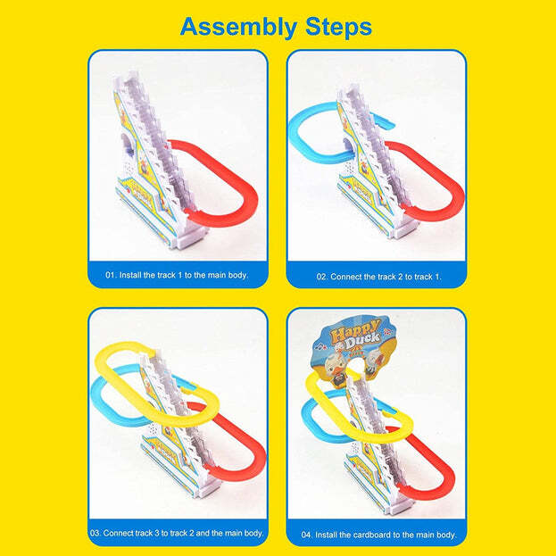Ducks Climb Stairs Toy Roller Coaster Electric Duck Chasing Race Track Set - Dimensions: 18x7x25 Cm, Weight: 640g | Features: Flashing Led Lights, Music, Easy Installation, 3 Small Ducks