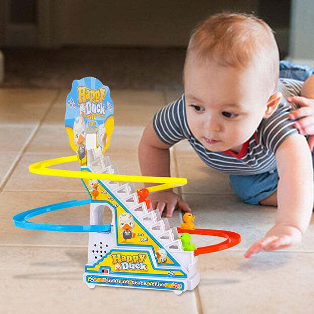 Ducks Climb Stairs Toy Roller Coaster Electric Duck Chasing Race Track Set - Dimensions: 18x7x25 Cm, Weight: 640g | Features: Flashing Led Lights, Music, Easy Installation, 3 Small Ducks