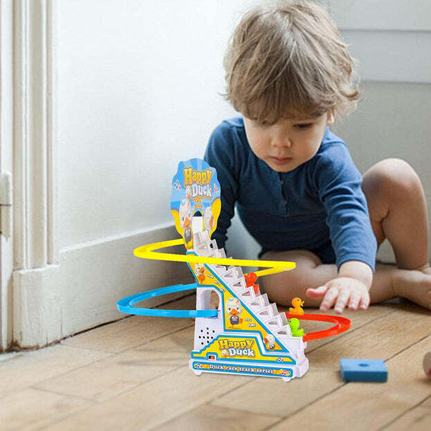 Ducks Climb Stairs Toy Roller Coaster Electric Duck Chasing Race Track Set - Dimensions: 18x7x25 Cm, Weight: 640g | Features: Flashing Led Lights, Music, Easy Installation, 3 Small Ducks