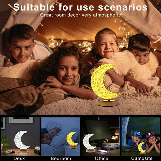 Crystal Table Lamp Moon Shape Touch Control Lamp With 3 Color