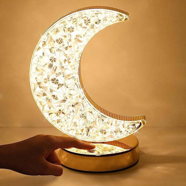 Crystal Table Lamp Moon Shape Touch Control Lamp With 3 Color