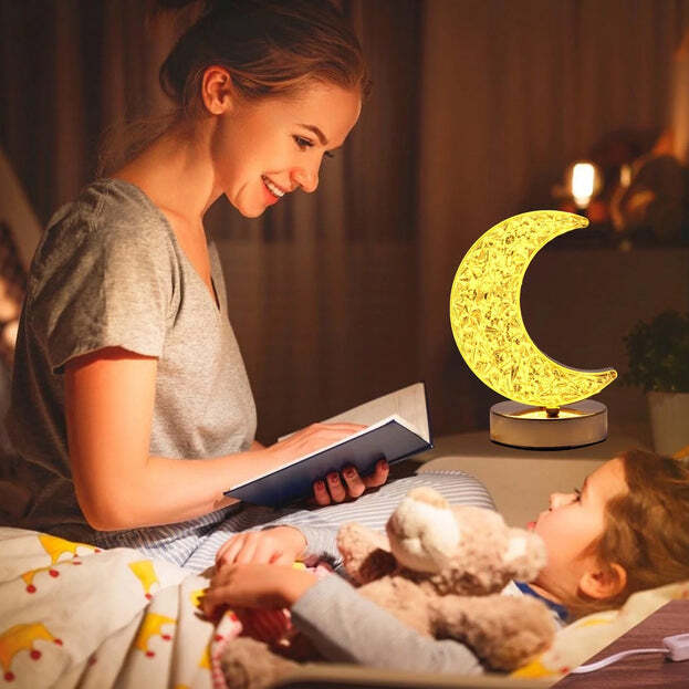 Crystal Table Lamp Moon Shape Touch Control Lamp With 3 Color