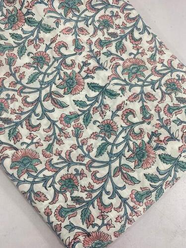 Exporter of Hand Block Print Fabric - Cotton Material, 44 Inches Width, White Color, 90 GSM, Kalamkari Hand Block Printed Design