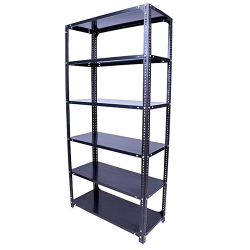 Slotted Angle Rack - Mild Steel, Custom Sizes Available, Dark Grey, Double Sided Shelves, 5 Layers, 50 Kg/hr Capacity, Powder Coated Surface | Ideal For Industrial Storage, Godowns, And Shops