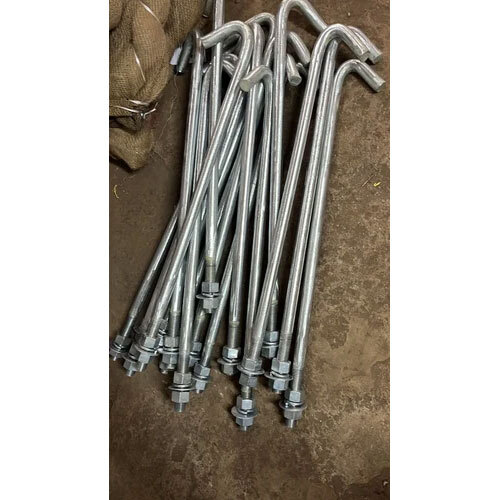 Hot Deep Galvanized J Hook Type Foundation Bolts - Silver, 750mm Length | Industrial Use, Available in Multiple Sizes