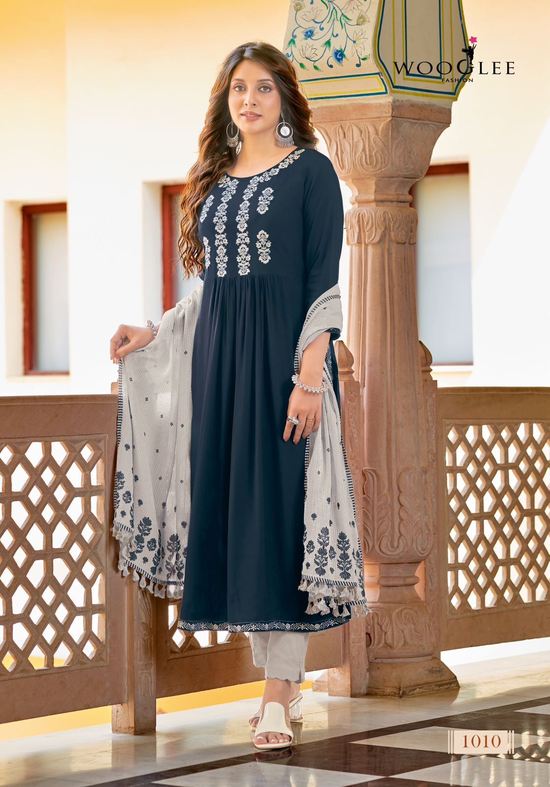 Designer Kurti Dress - Heavy Rayon Top, Cotton Lycra Bottom, Georgette Digital Dupatta | Pink, Handwork & Embroidery, Long Sleeve, Traditional Ethnic Wear, Dry Clean & Washable For Summer