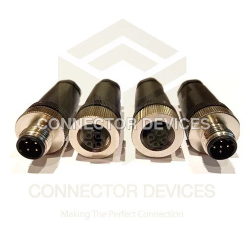 M12 4pin Male (D-code) - Metal Connector, 4 Pin & 5 Pin, Straight & Right Angle, Black, 4 Amp, 60v | Cat 5e Cable, 4mm To 8mm Cable Diameter