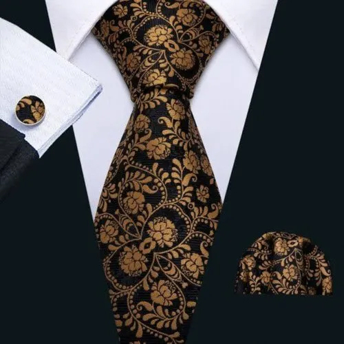 Honeycomb Tie - Satin Silk, Different Sizes Available, Black and Golden, Printed Pattern, Neck Tie Style for Men
