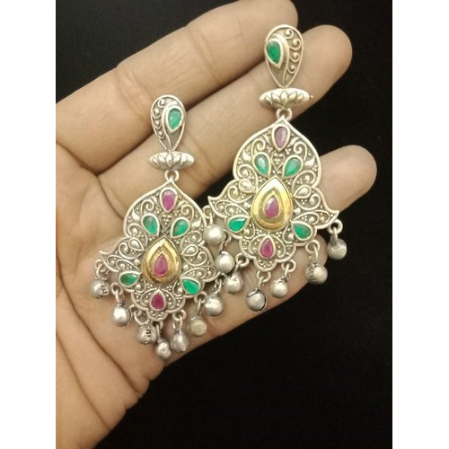 डुअल टोने मल्टी स्टोन्स ऑक्साइडाइज्ड ईयररिंग्स