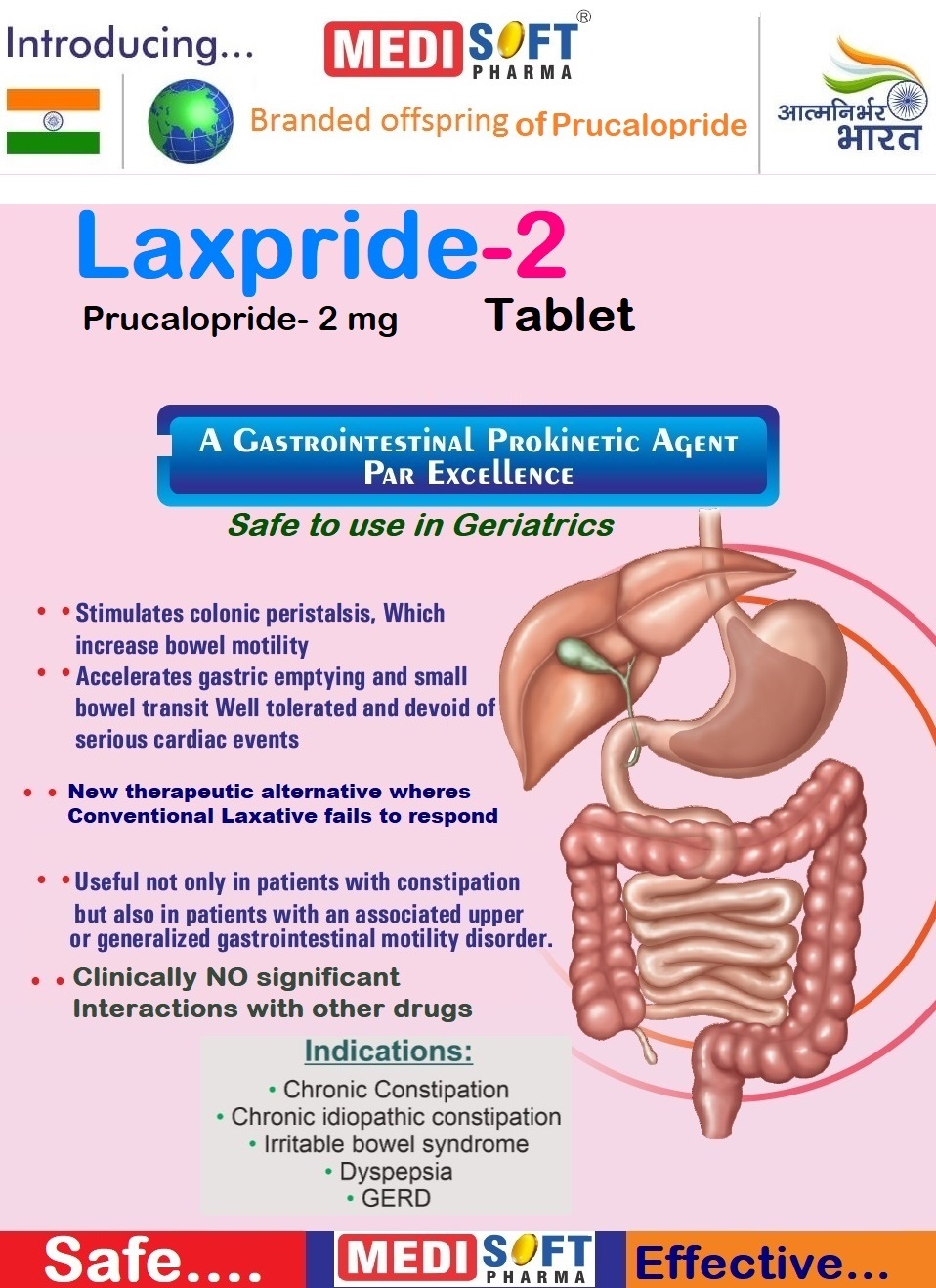 Laxpride-2 - 2mg Prucalopride Tablets | For Chronic Constipation Relief, Prescription Only, 24 Months Shelf Life