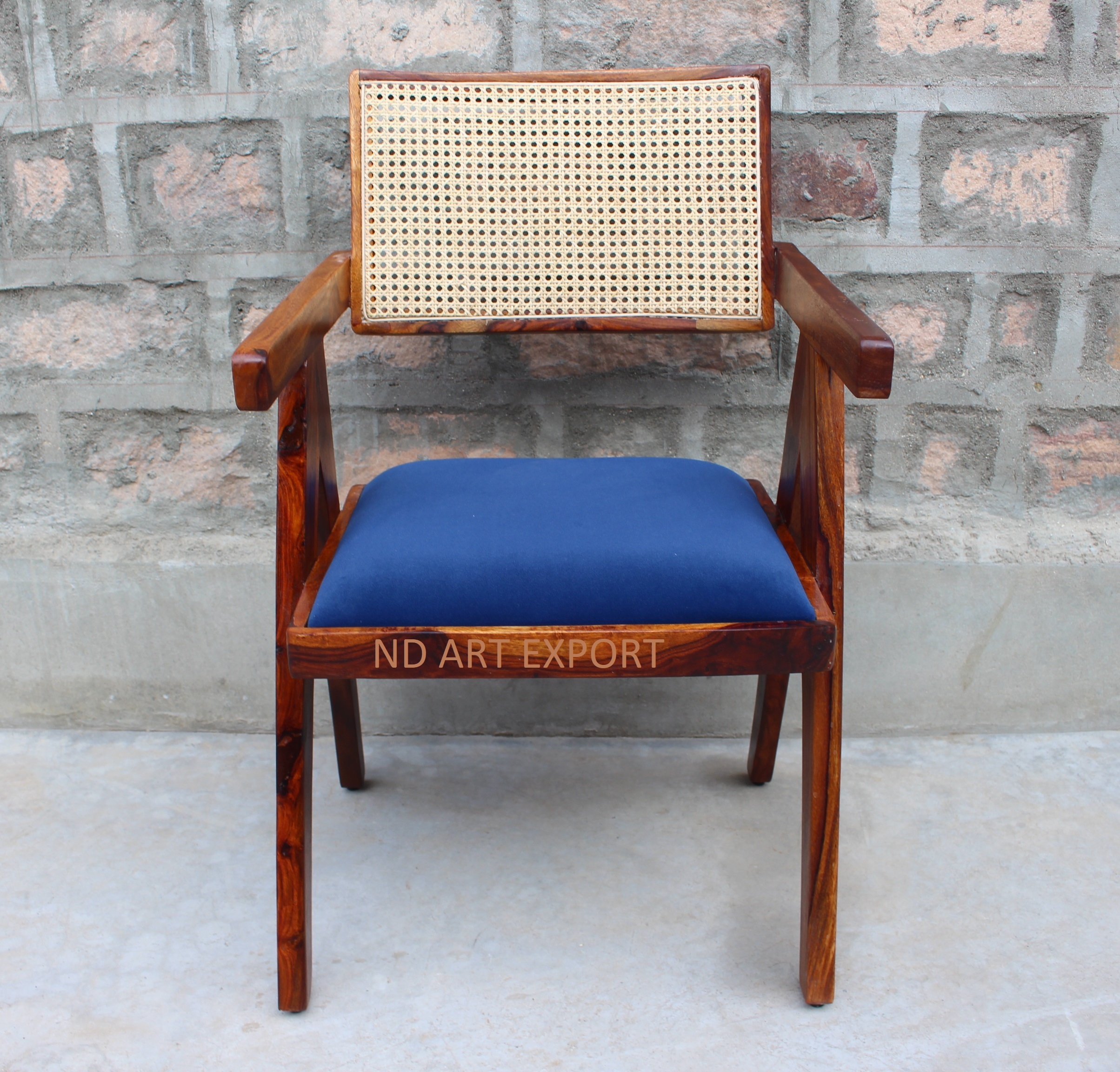 Dining Chair With Arm In Solid Sheesham Wood With Canning In Back