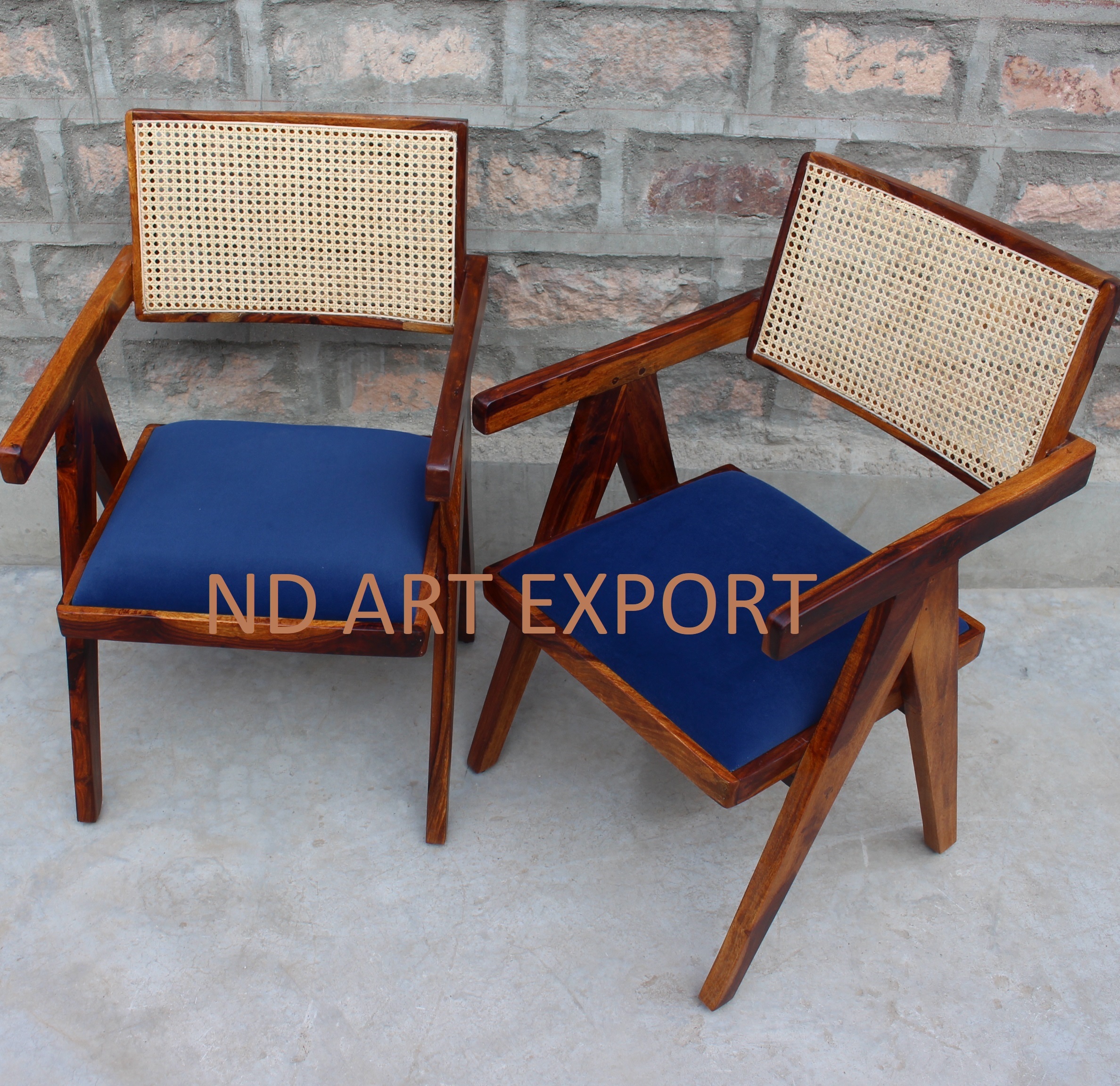 Dining Chair With Arm In Solid Sheesham Wood With Canning In Back