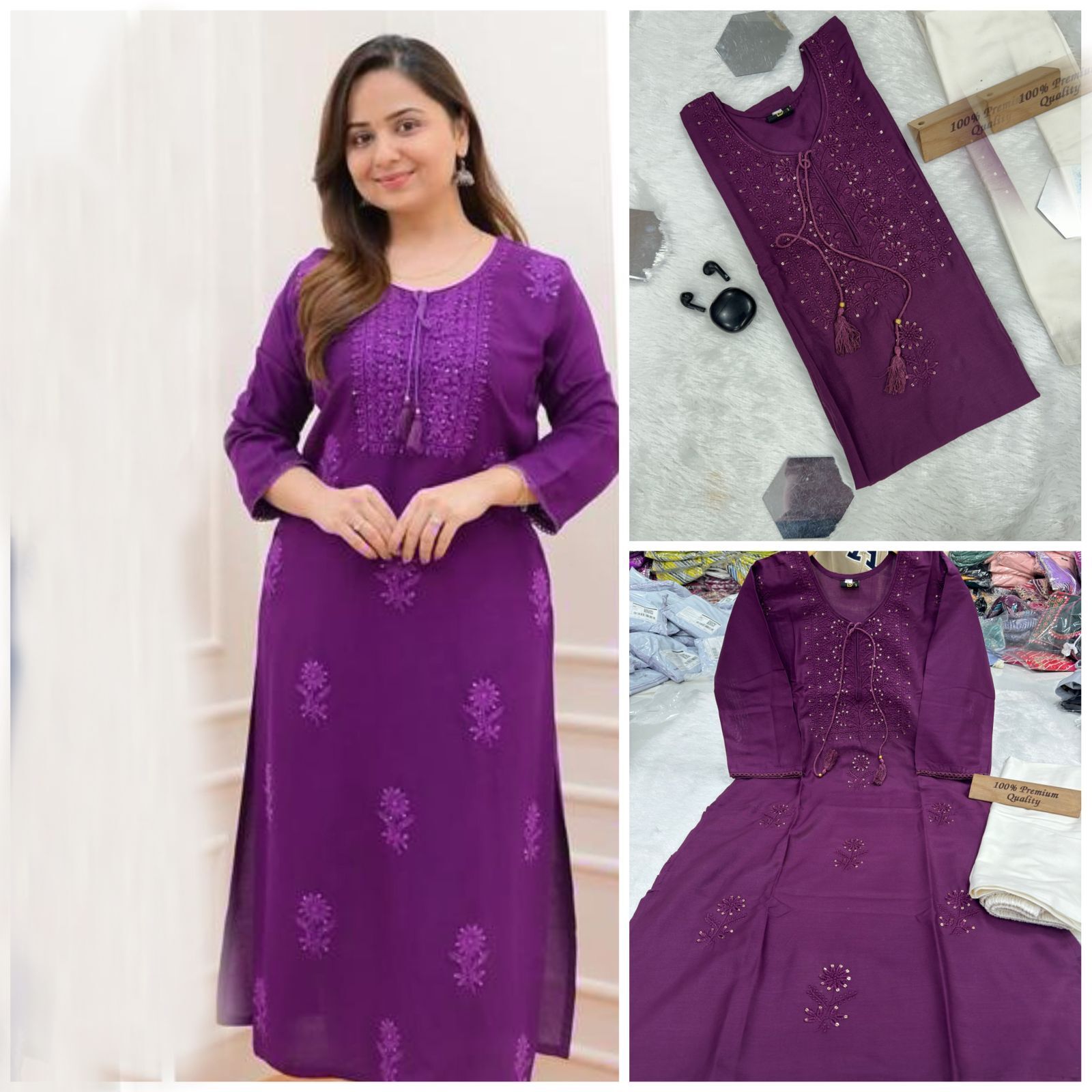 Rayon Cotton Kurti - Beautiful Heavy Rayon Cotton With Lakhnavi Work, Available In Size M(38), L(40), Xxl(44)