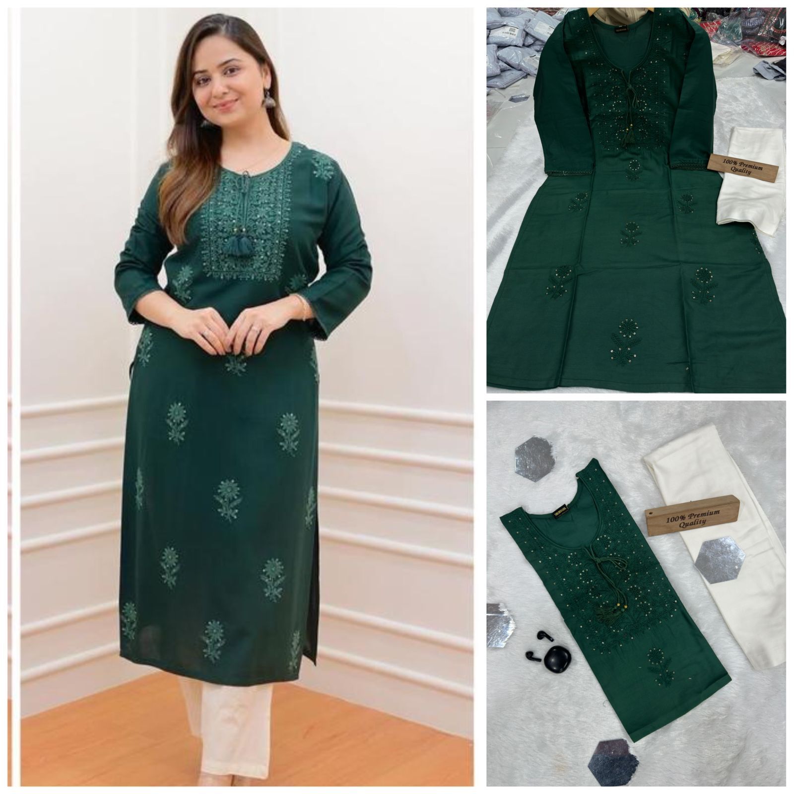 Rayon Cotton Kurti - Beautiful Heavy Rayon Cotton With Lakhnavi Work, Available In Size M(38), L(40), Xxl(44)