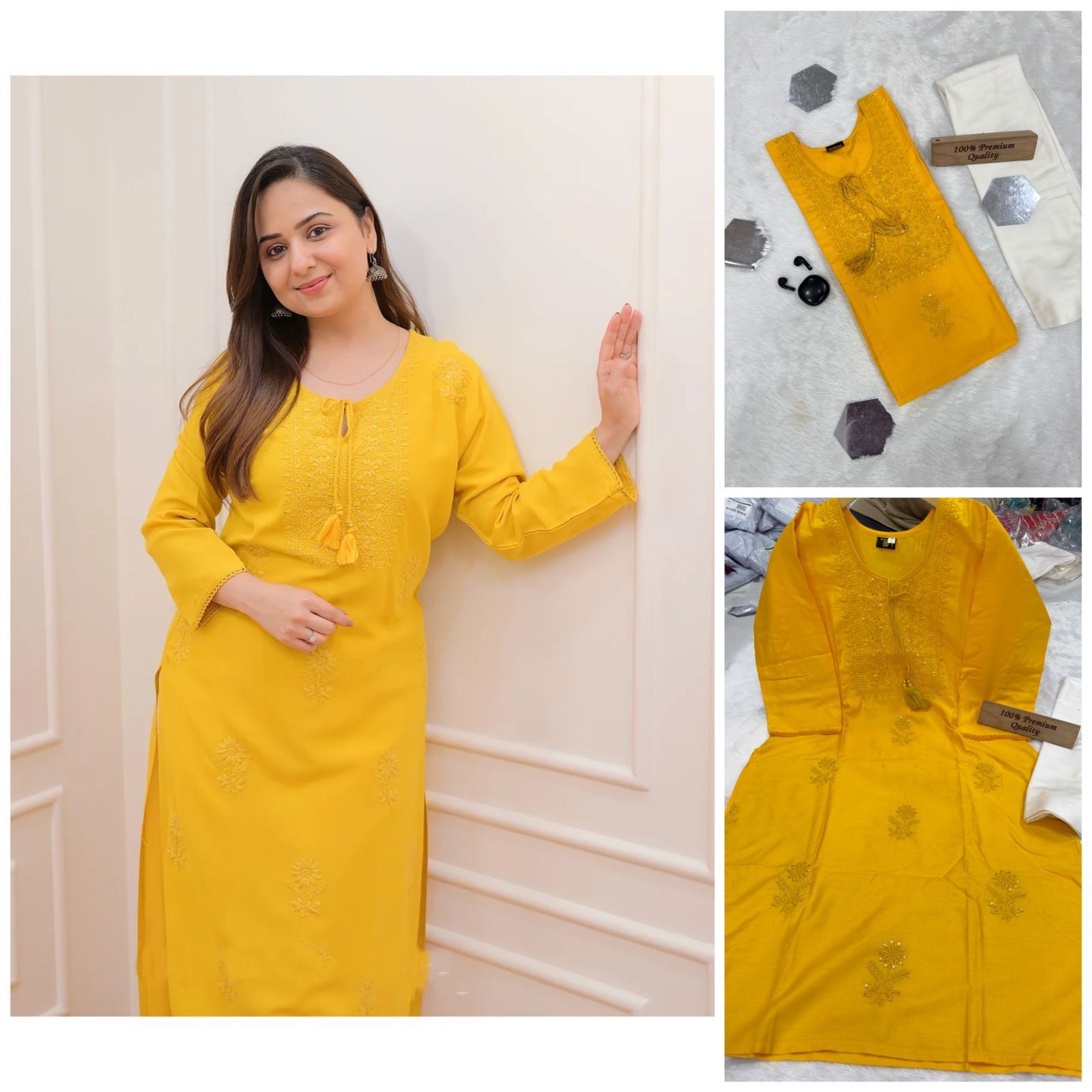 Rayon Cotton Kurti - Beautiful Heavy Rayon Cotton With Lakhnavi Work, Available In Size M(38), L(40), Xxl(44)