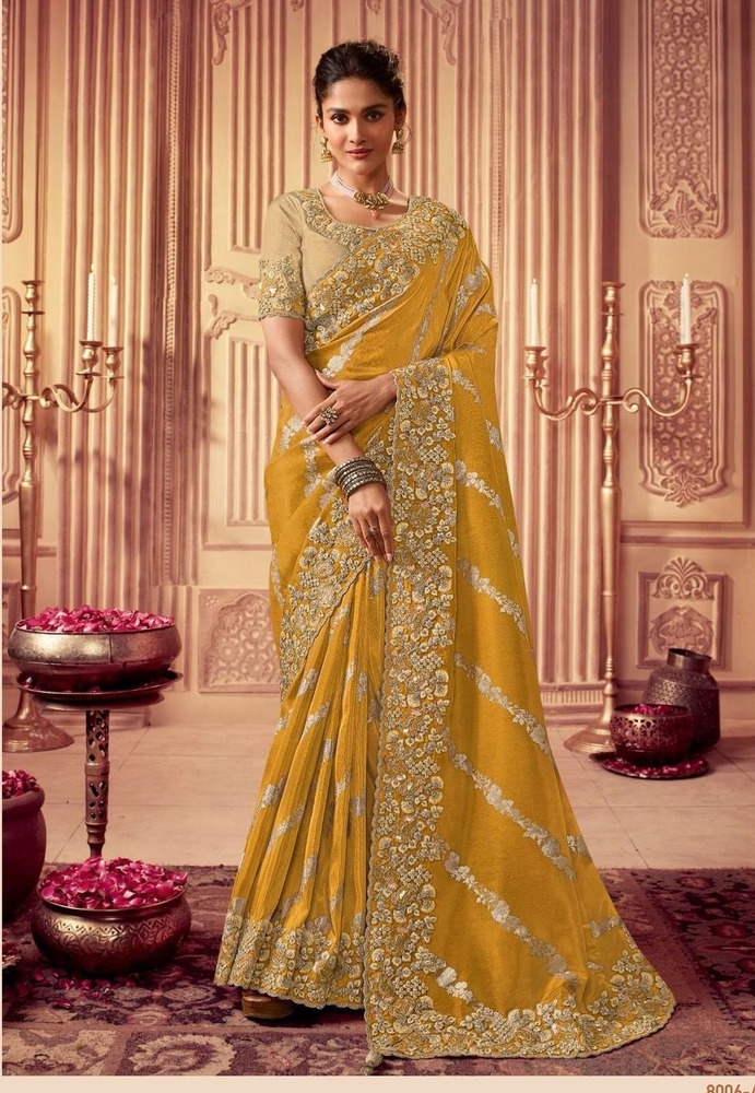 WEDDING WEAR SAREE - Soft Silk Fabric, Features Zari Embroidery Work Border & Heavy Latkan On Pallu, Includes Fancy Floral Work Designer Blouse